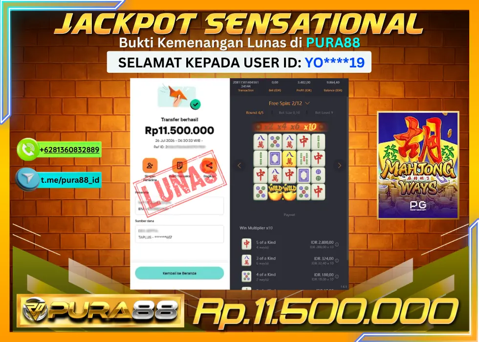 PURA88 JACKPOT MAHJONG WAYS Rp 11.500.000,- LUNAS